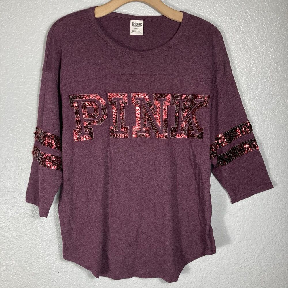 Victoria's Secret Pink M Bling Sequin Iridescent Boyfriend Jersey Tee Shirt